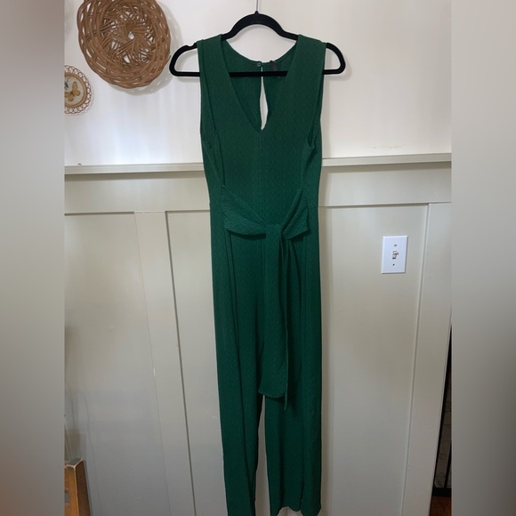 ALYA Francesca's Small Forest Green Jumpsuit Sleeveless V Neck Sash Wide Leg - Picture 1 of 5